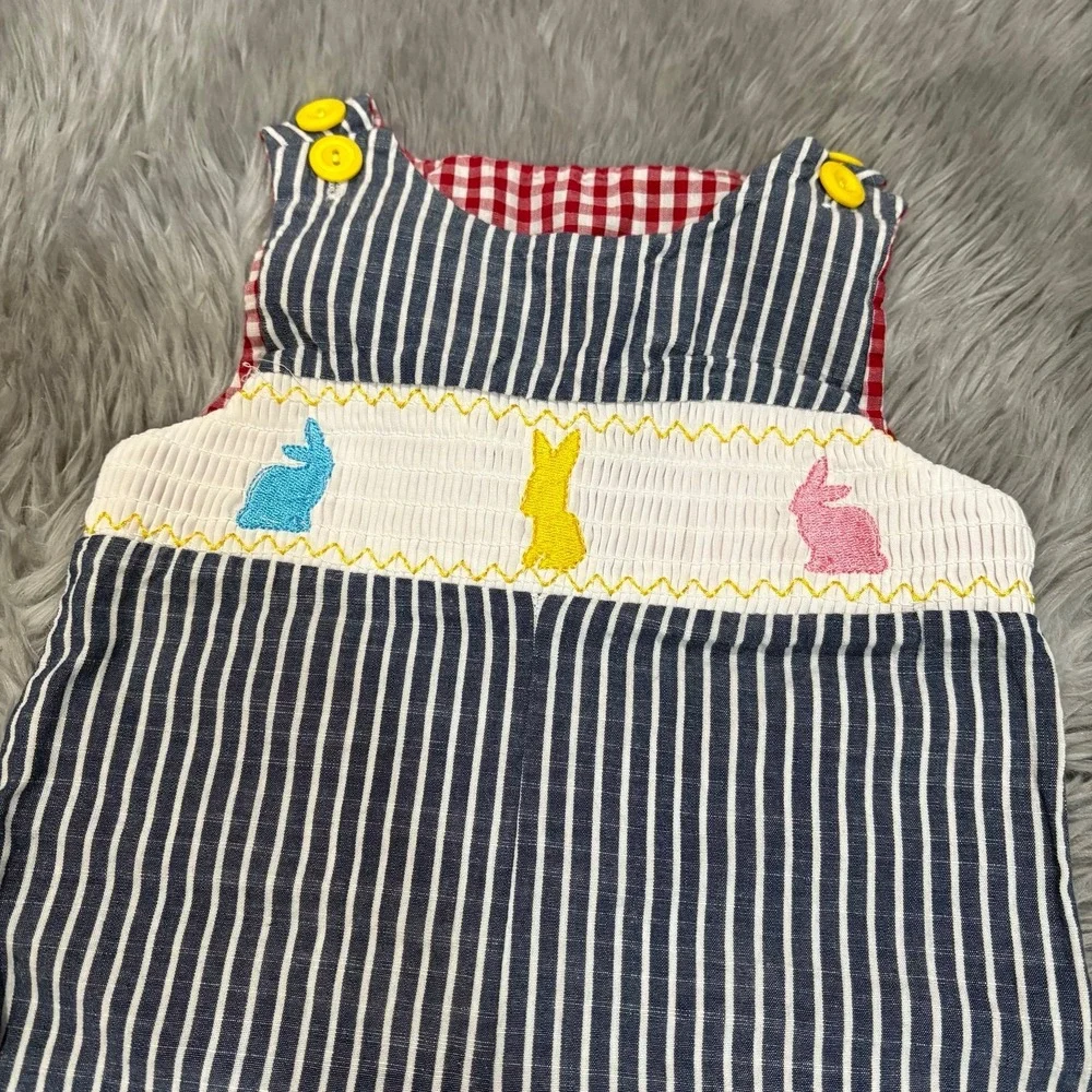 Boutique Smocked Overall Easter Stripes‎ Toddler 6-12 Months Unisex